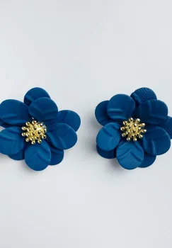 Cercei in forma de floare cu petale duble si auriu in mijloc, albastru electric imagine