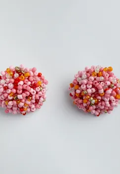 Cercei in forma de papadie cu pietricele mici roz, rosii si portocalii imagine