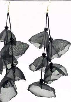 Cercei lungi boemi cu maci stilizati negri imagine