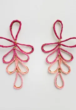 Cercei lungi si flexibili din metal auriu si celuloza, in nuante de roz si fucsia imagine