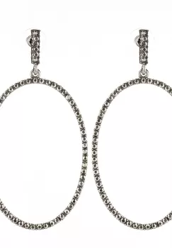 Cercei metalici argintii ovali acoperiti cu pietricele mici, argintii si stralucitoare imagine