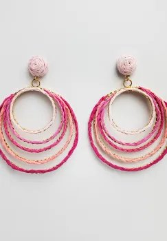 Cercei metalici aurii cu cinci cercuri, in nuante de roz si fucsia imagine