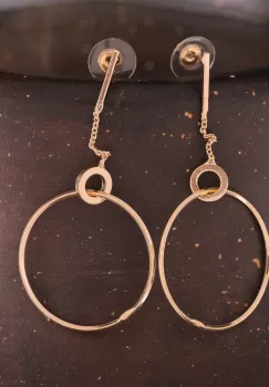 Cercei metalici aurii cu lant si cerc mare imagine