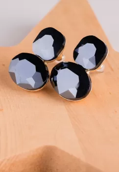 Cercei metalici aurii cu montura de sticla bleumarin fatetata imagine