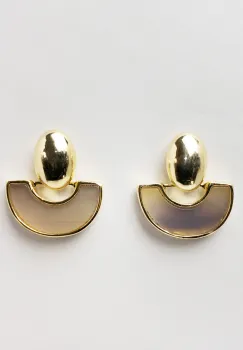 Cercei metalici aurii, semirotund bej cu irizatii movulii imagine