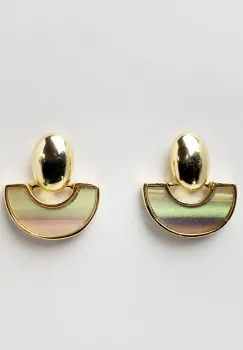 Cercei metalici aurii, semirotund bej cu irizatii rozalii imagine