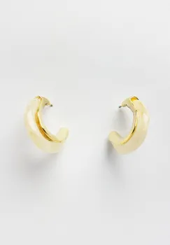 Cercei metalici aurii, semirotund cu insertie bej deschis translucida imagine