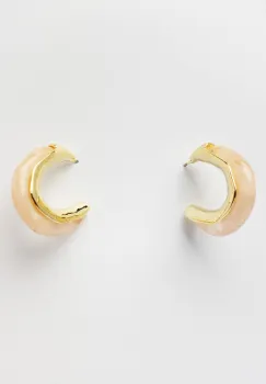 Cercei metalici aurii, semirotund cu insertie roz deschis translucida imagine