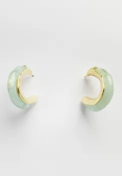 Cercei metalici aurii, semirotund cu insertie verde menta translucida imagine