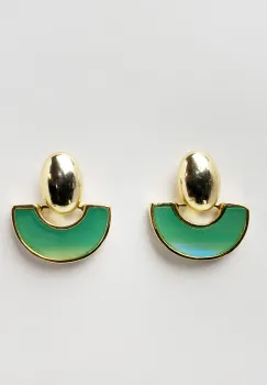 Cercei metalici aurii, semirotund verde cu irizatii imagine