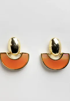 Cercei metalici aurii, semirotunzi roz piersica imagine