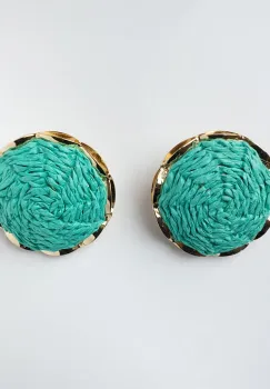 Cercei metalici cu forma rotunda bombata, verde cu auriu imagine