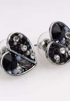 Cercei metalici sub forma a doua inimi, pietre negre imagine