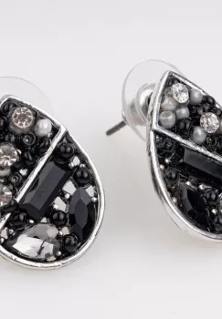 Cercei metalici sub forma a doua lacrimi, pietre negre imagine