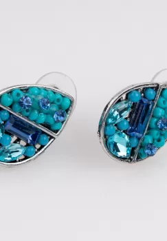 Cercei metalici sub forma a doua lacrimi, pietre turquoise imagine