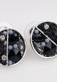 Cercei metalici sub forma a doua monede, pietre negre imagine