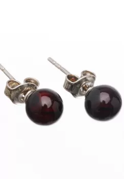 Cercei mici din argint 925 cu chihlimbar natural de culoare brun foarte inchis imagine