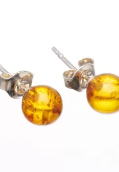 Cercei mici din argint 925 cu chihlimbar natural de culoare galben auriu imagine