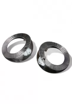 Cercei Oyster cu cerc dublu si piatra naturala de fluorina, din alama placata cu gun metal imagine