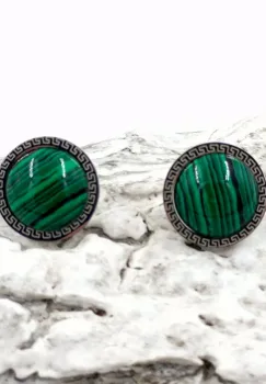Cercei rotunzi, eleganti, din otel inoxidabil cu piatra naturala malachit imagine