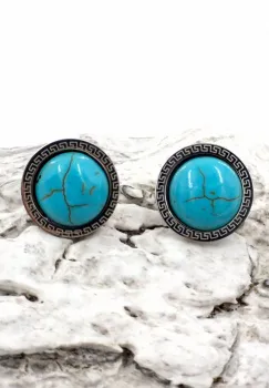 Cercei rotunzi, eleganti, din otel inoxidabil cu piatra naturala turcoaz imagine