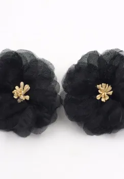 Cercei statement floare din voal negru imagine