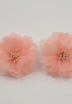 Cercei statement floare din voal roz imagine