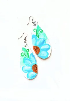 Cercei Teardrops handmade din piele naturala ,pictati manual,unicat imagine