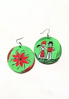 Cercei verzi handmade ,din piele naturala ,pictati manual ,cu motiv traditional ,unicat imagine