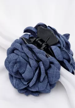 Clama medie cu flori textile, bleumarin imagine