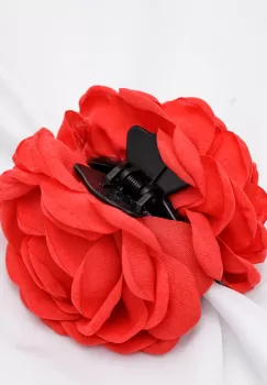 Clama medie cu flori textile, rosie imagine