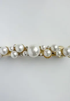 Clama medie metalica aurie cu perle sintetice albe de diferite marimi imagine