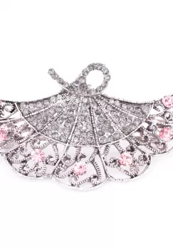 Clama medie metalica cu forma de evantai argintiu cu pietre decorative argintii si roz imagine