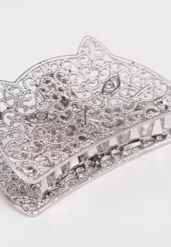 Clama medie metalica cu forma de pisicuta argintie imagine