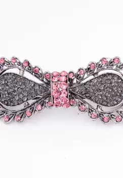 Clama medie metalica funda argintie cu pietre decorative argintii si roz imagine