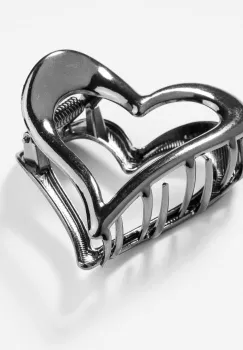 Clama par metalica in forma de inima, argintiiu inchis imagine