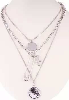 Colier argintiu cu trei lanturi si patru pandantive diferite imagine