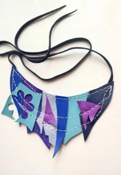 Colier asimetric, din mix de  piele naturala imagine