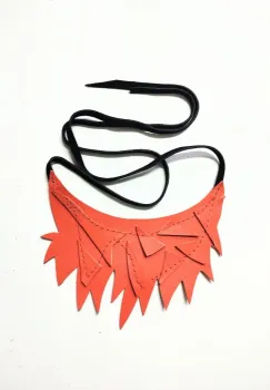 Colier asimetric , din piele naturala portocalie imagine