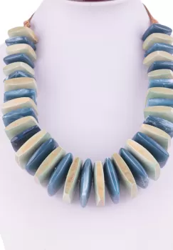 Colier cu elemente rectangulare din lemn si plastic, albastru si verde imagine