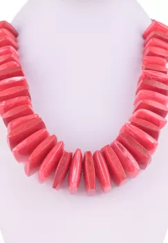 Colier cu elemente rectangulare din lemn si plastic, rosu imagine