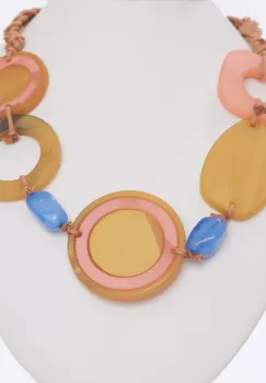Colier cu elemente rotunde galbene si roz imagine