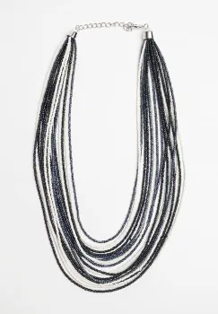 Colier cu multe siruri din margelute mici albe, negre si gri metalizat imagine