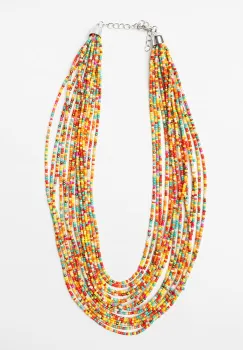 Colier cu multe siruri din margelute mici in culori calde, multicolore imagine