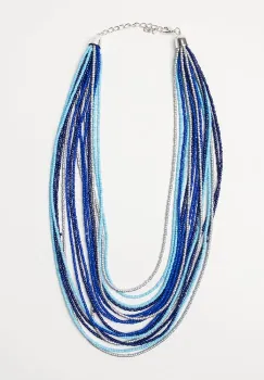 Colier cu multe siruri din margelute mici in nuante de albastru si gri metalizat imagine