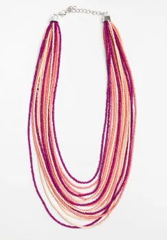 Colier cu multe siruri din margelute mici in nuante de roz si mov imagine