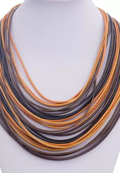 Colier cu multe siruri inegale, cu nuante de maron, mustar si negru imagine