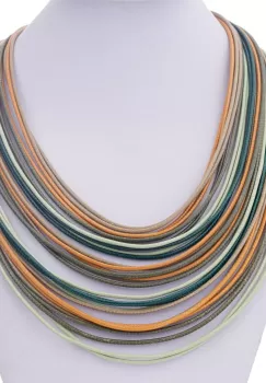 Colier cu multe siruri inegale, cu nuante de verde, mustar, kaki si bej imagine