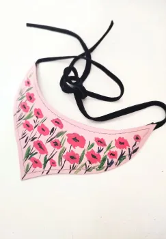 Colier din piele naturala, cu maci pictati imagine