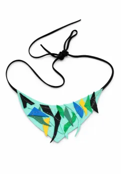 Colier din piele naturala turcoaz ,cu aplicatii multicolore imagine